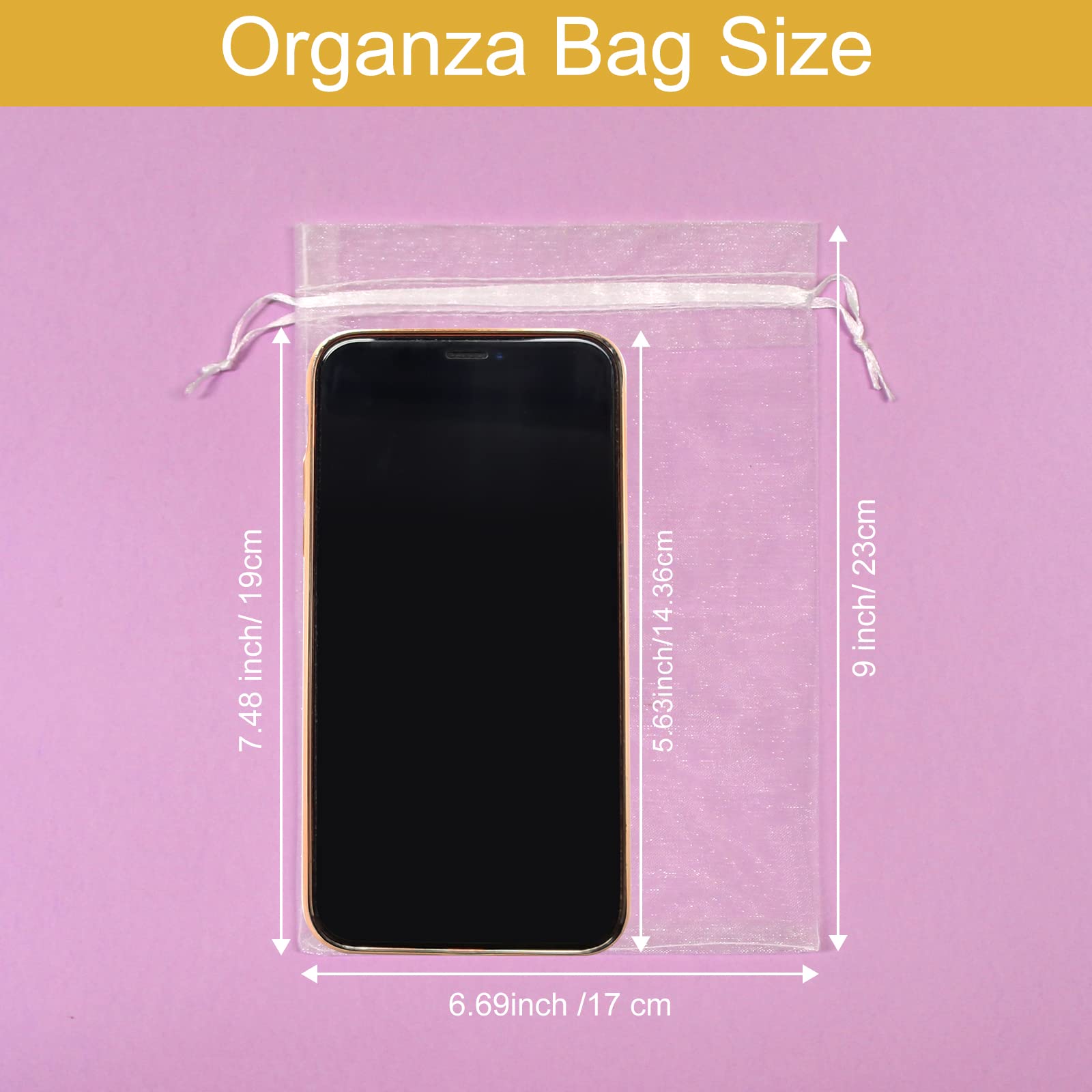 SumDirect 200PCS 6x9 Inches White Organza Drawstring Gift Bags - Perfect for Wedding Favors, Party Gifts & Jewelry Packaging