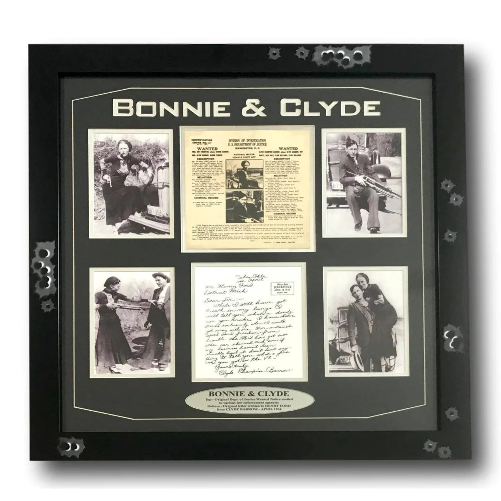 Bonnie & Clyde Authentic Original Wanted Poster Framed Collage - Vintage Parker Barrow Gang DOJ Memorabilia - Perfect for History Buffs & Western Decor