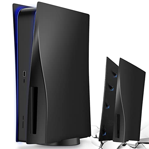 Custom Black PS5 Faceplate Cover - Hard Shell Replacement Plate for Disc Edition Playstation 5 Console | Durable Scratch-Resistant Skin & Side Panels | Perfect for Gaming Setups, Home Entertainment & Collector Displays