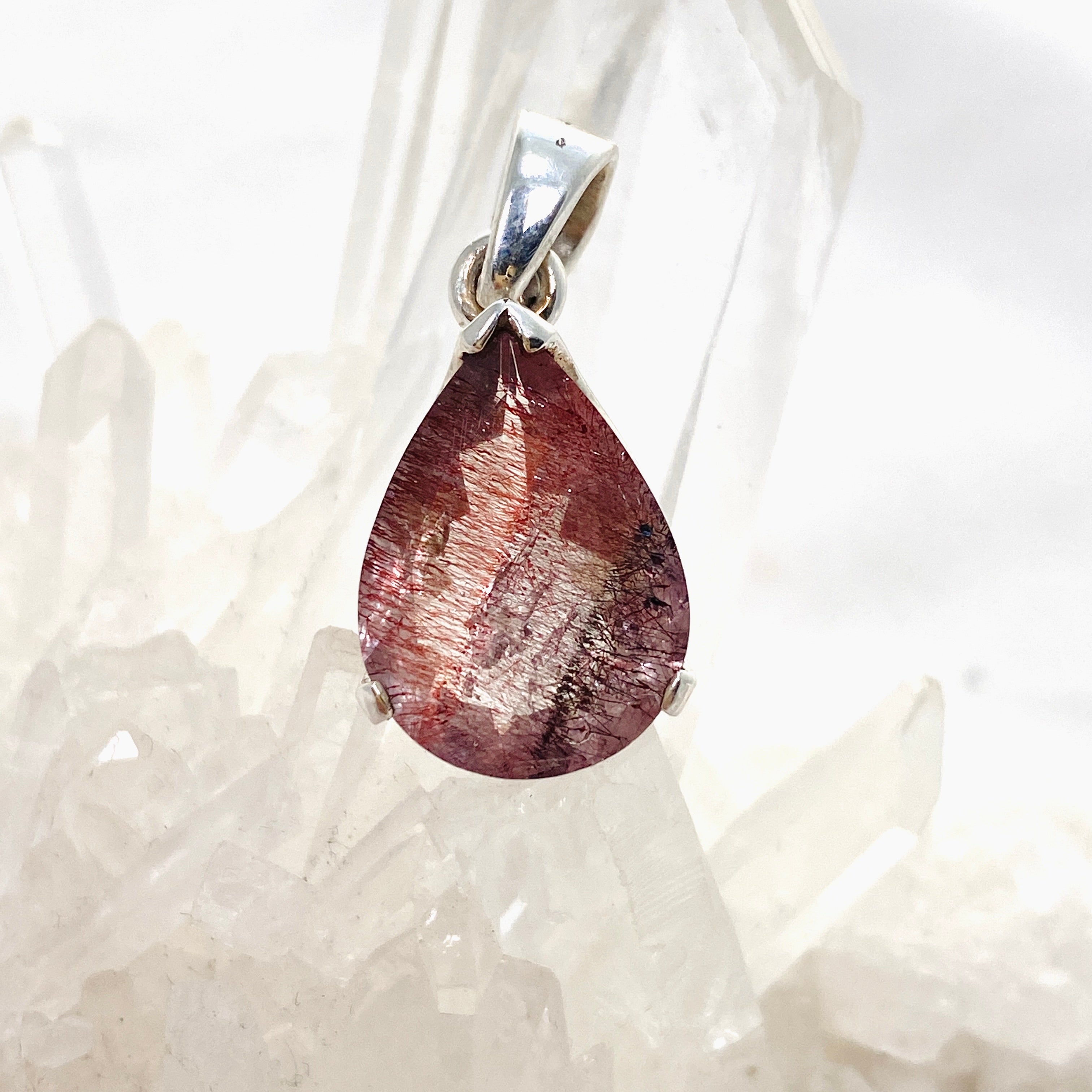Lepidicrocite in Quartz Faceted Teardrop Pendant - Natural Inclusion Quartz Jewelry for Women - Perfect for Healing Crystal Necklace & Boho Fashion Accessories