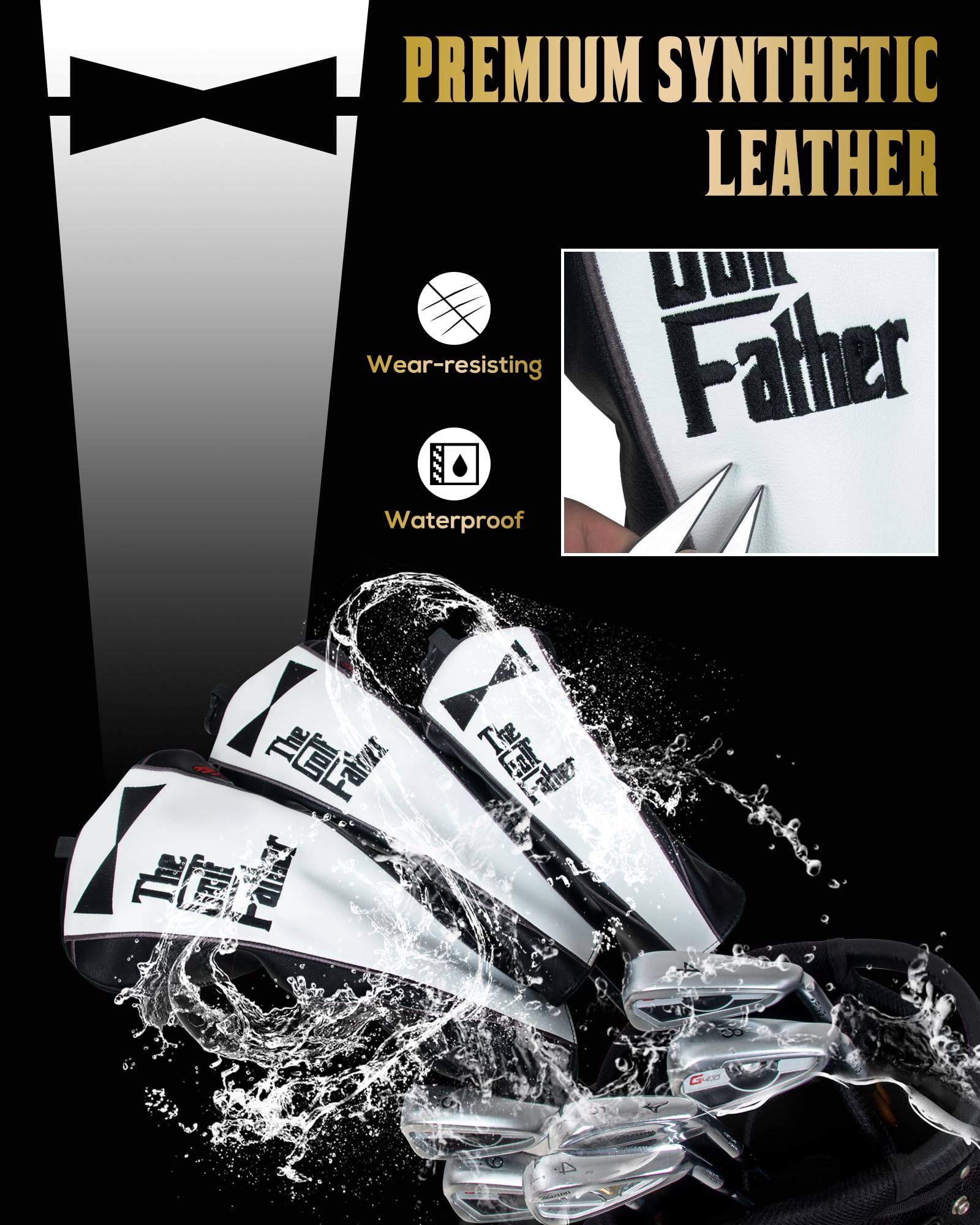 Funny Golf Head Covers for Men - Driver, Fairway & Utility Club Protectors | The Golf Father | Perfect Gift for Dad & Golf Enthusiasts | Use on Course or Driving Range