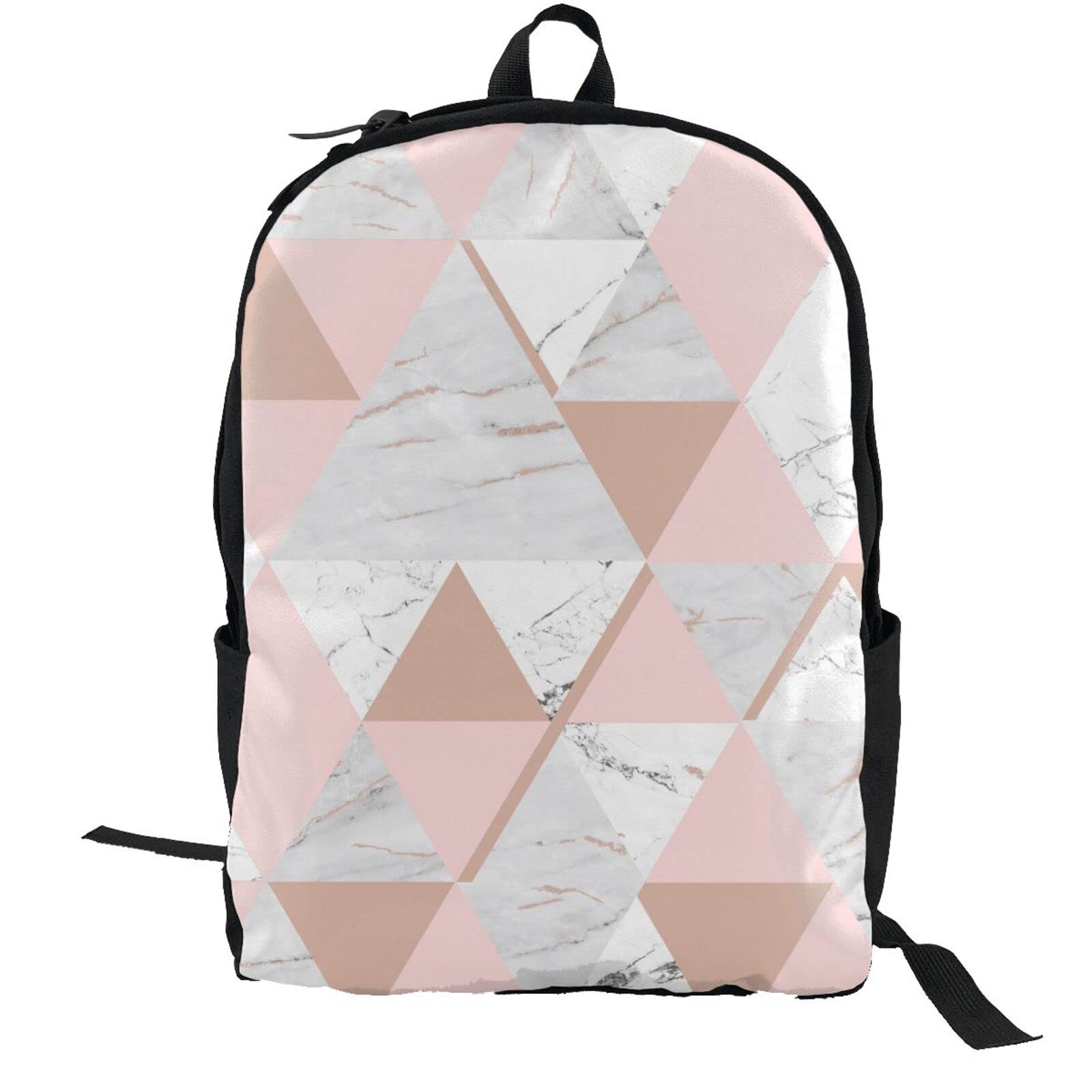 Stylish Rose Gold Grey Marble Geometric Backpack - 17 Inch Laptop Backpack for School, College & Work - Waterproof Casual Daypack for Women & Men - Perfect for Commuting, Travel & Daily Use