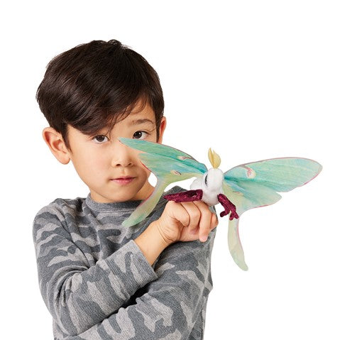 Folkmanis Luna Moth Finger Puppet - Realistic Hand Puppet for Kids, Storytelling & Educational Play - Perfect for Classroom, Theater & Imaginative Playtime