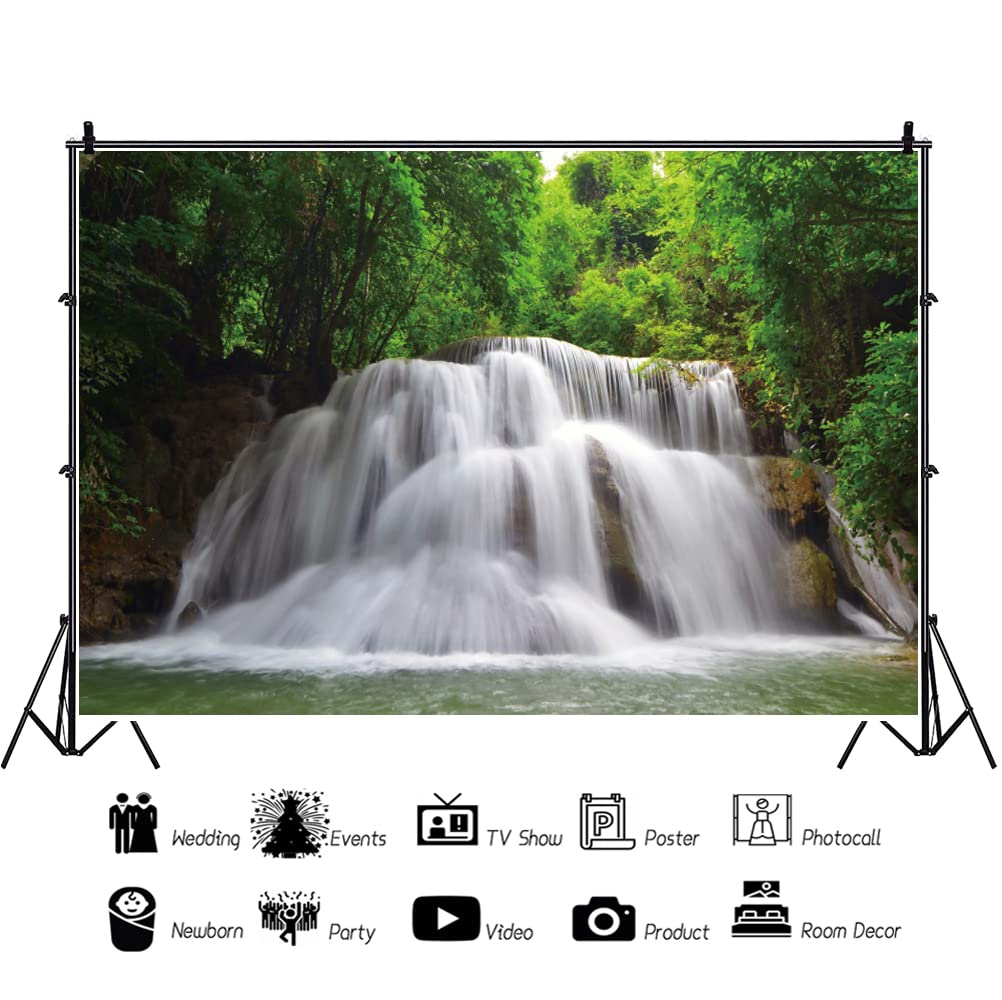 5x3ft Waterfall Backdrop - Green Forest Nature Landscape Photography Background for Birthday Parties, Outdoor Events, Cake Table Decor & Photo Studio (Vinyl) | Perfect for Nature-Themed Events, Baby Showers & Wedding Decorations