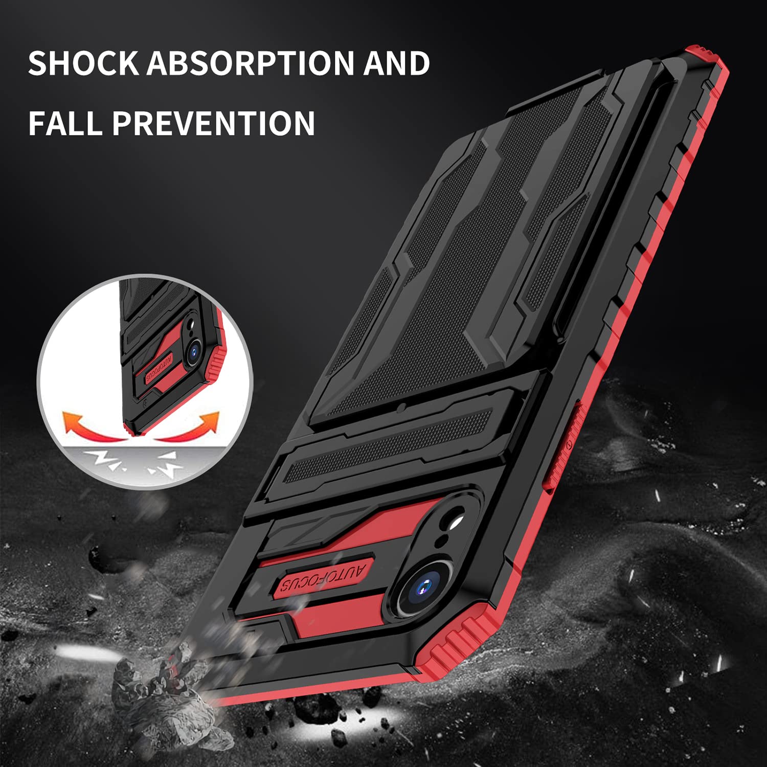 Military Grade Shockproof iPhone XR Wallet Case with Credit Card Holder & Kickstand - Slim Rugged Heavy Duty Defender Armor Protective Phone Cover (Red) - Perfect for Travel, Work & Everyday Use