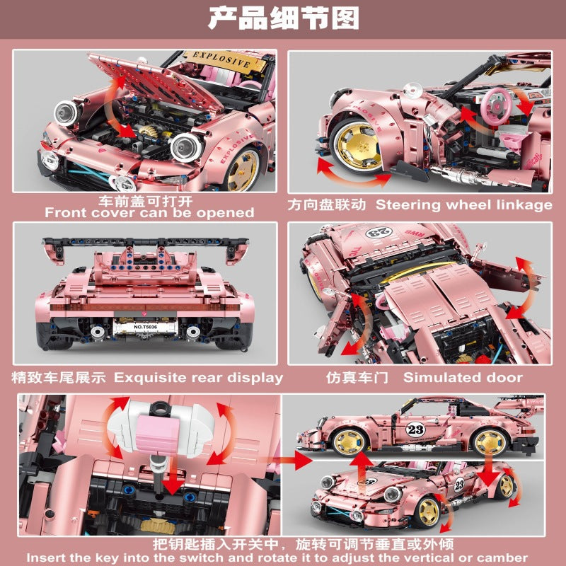 2368PCS T5036A T5036B Porsche 911 Super Racing Low Profile Sports Car Building Kit 1:10 Scale Model - Perfect for Collectors, DIY Enthusiasts & Display in Home/Office