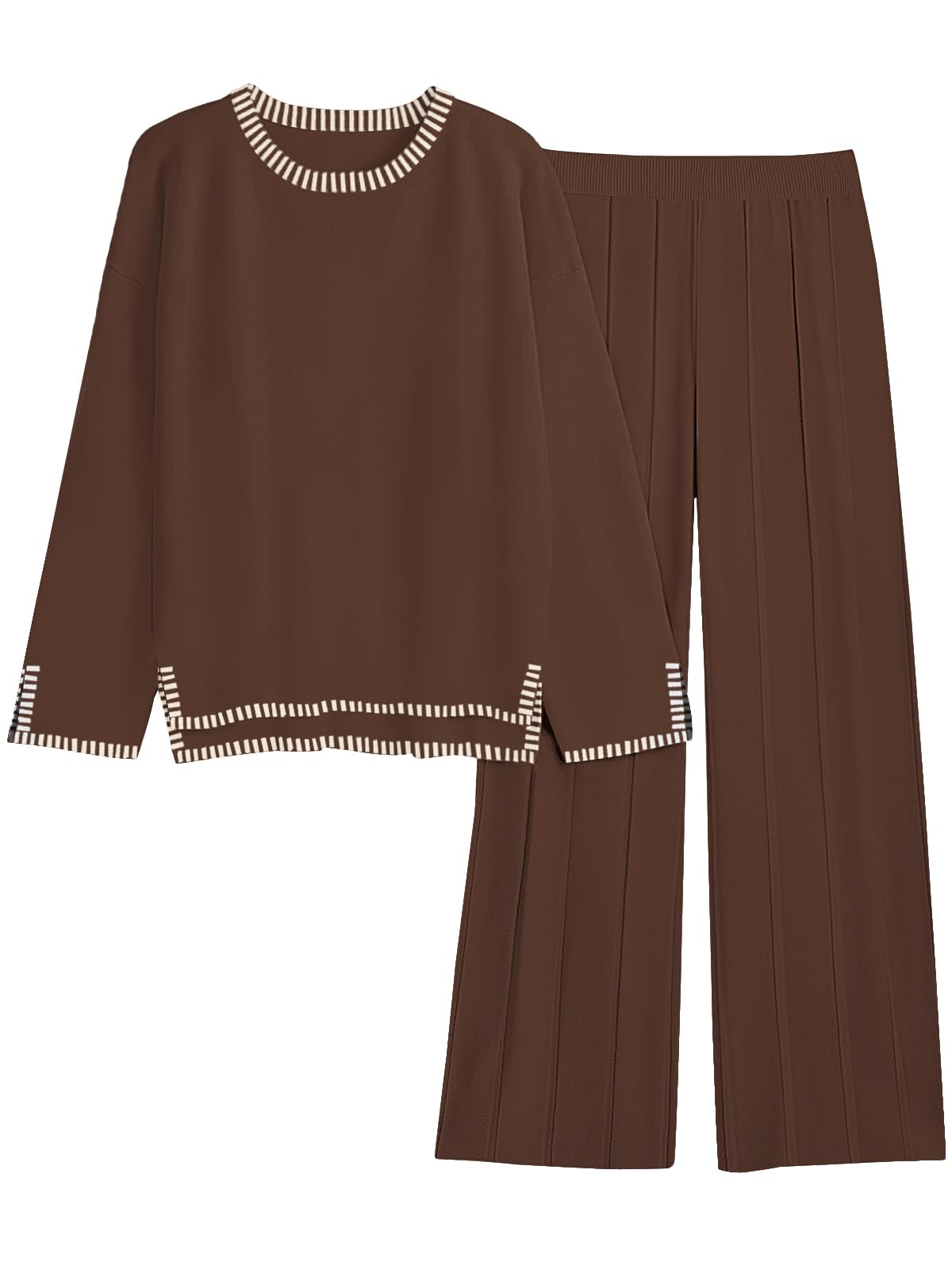 ETCYY Women's 2-Piece Sweater Set - Long Sleeve Knit Top with Sawtooth Edge & Pleated Leg Lounge Pants - Soft Comfort Outfit for Home, Office & Casual Wear