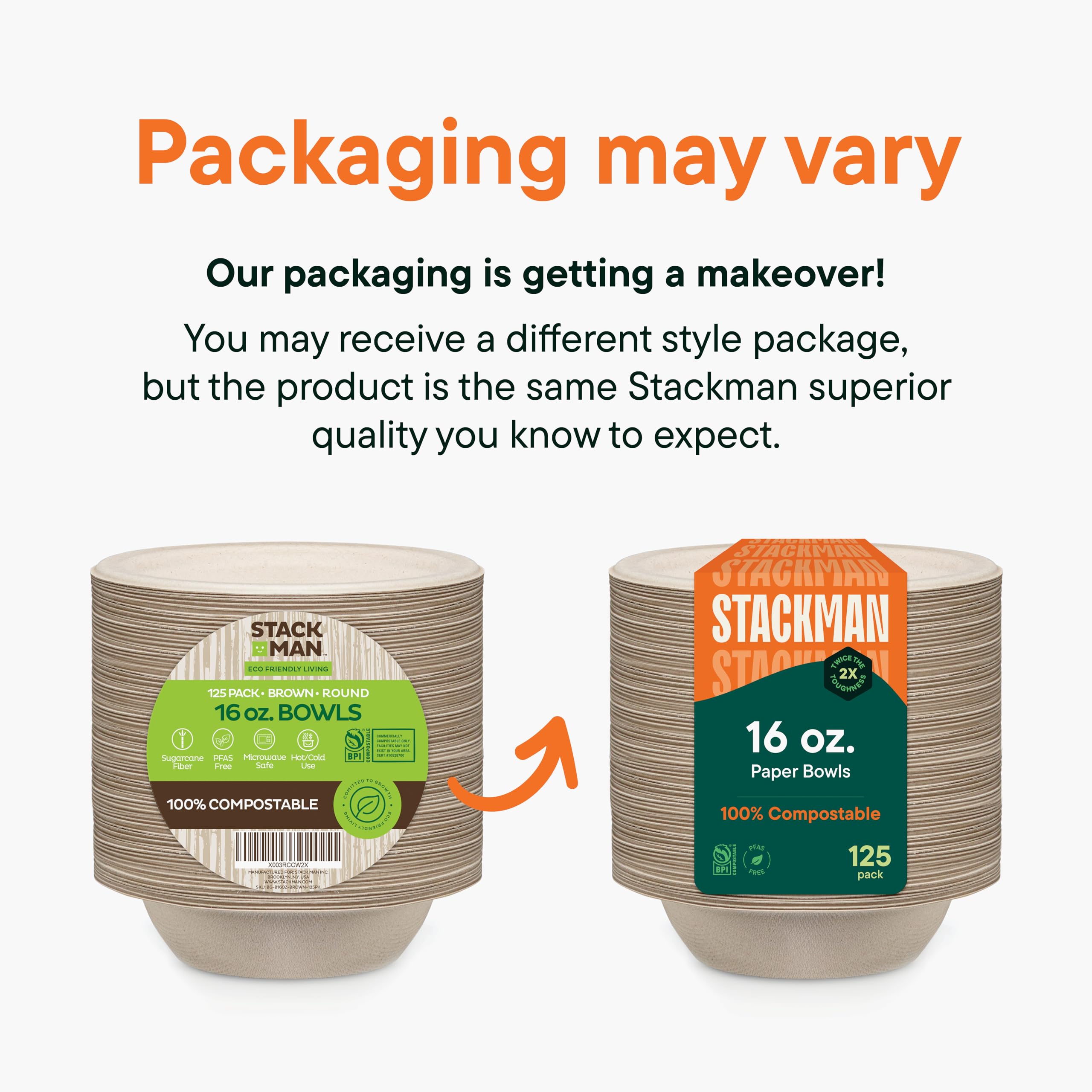 100% Compostable Disposable Paper Bowls [125-Pack] 16oz - PFAS-Free & BPI Certified Eco-Friendly Soup Bowls for Hot Food | Heavy Duty Biodegradable Bagasse Bowls | Perfect for Parties, Picnics, Takeout & Restaurants | Natural Brown