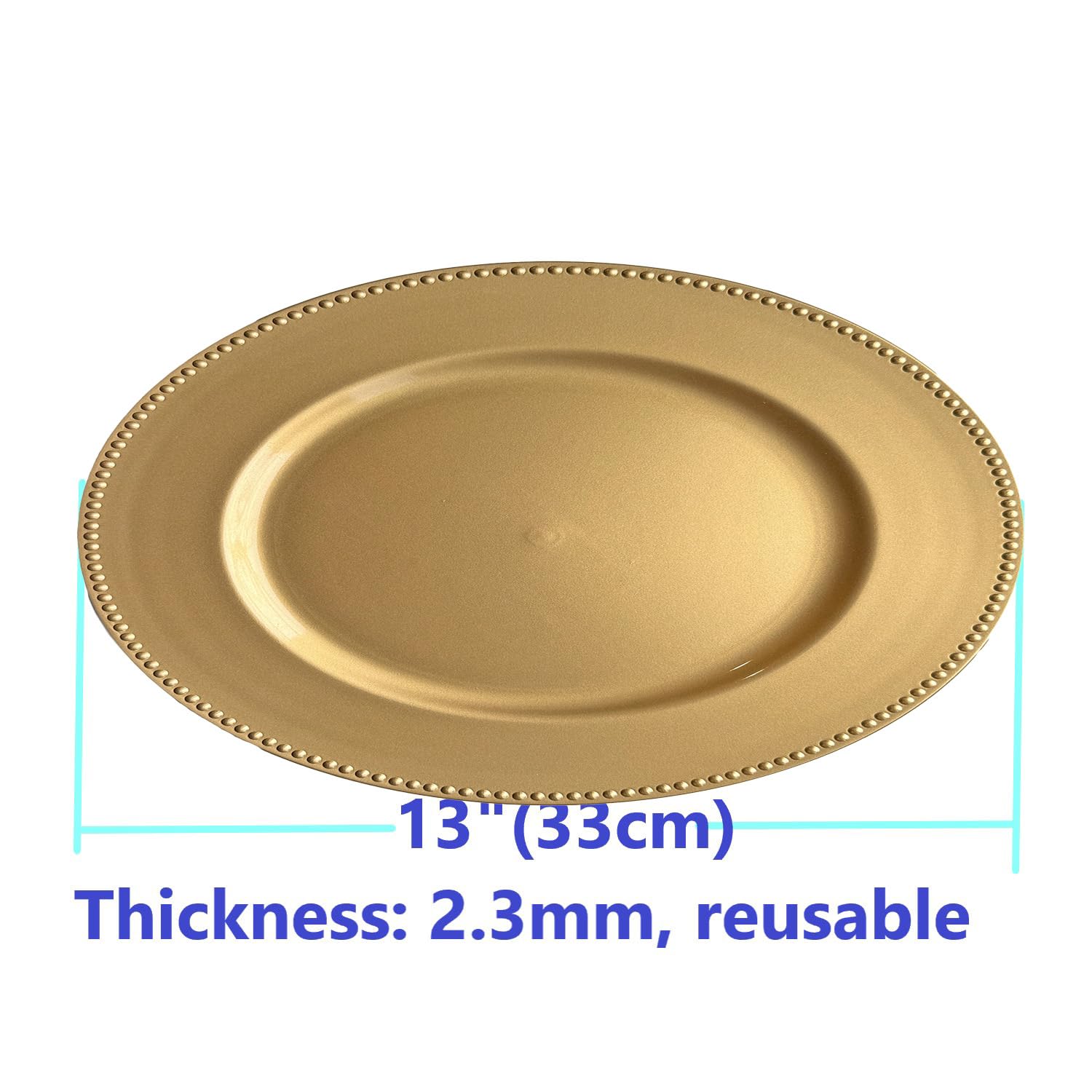 WELMATCH 12-Pack Gold Plastic Beaded Charger Plates - 13 Inch Round Wedding & Party Decorations - Elegant Table Setting for Special Occasions