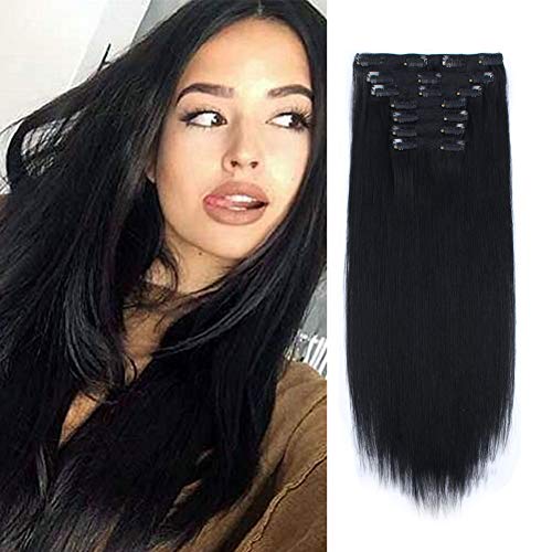 Lovrio 9A Grade Clip-in Human Hair Extensions - #1 Jet Black Double Weft Remy Hair - 16 Inch 120g (7pcs/18 Clips) for Volume & Length - Perfect for Parties, Weddings & Daily Styling