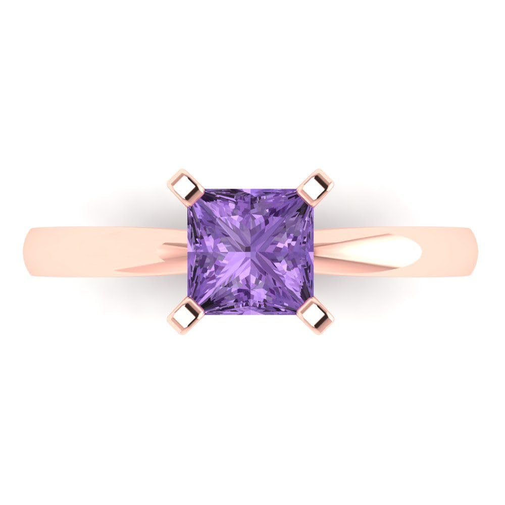 1.0 ct Princess Cut Simulated Alexandrite Solitaire Engagement Ring in 14k Rose Gold | Clara Pucci Bridal Wedding Anniversary Jewelry for Women | Perfect for Proposals, Weddings & Special Occasions