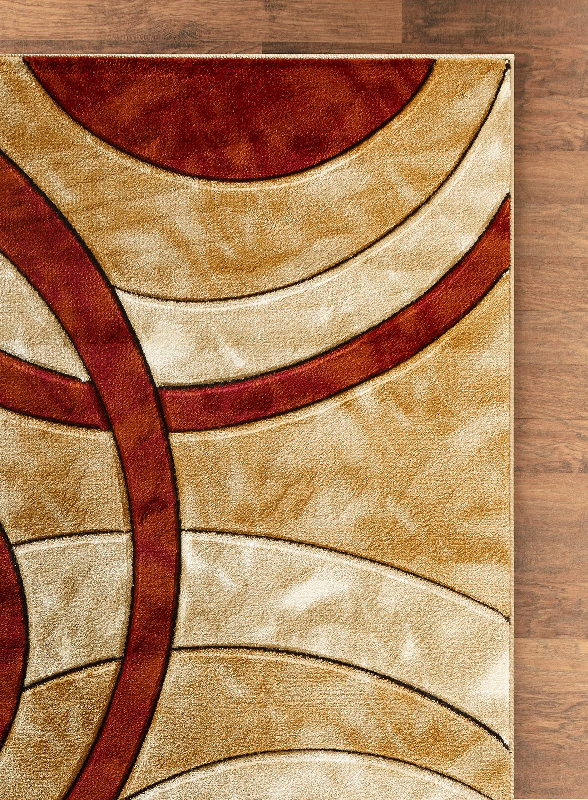 GLORY RUGS Modern 4x6 Area Rug - Dark Red Geometric Circles Design, Soft Hand Carved Contemporary Floor Carpet with Fluffy Texture for Living Room, Dining Room & Bedroom - Perfect for Home Decor, Apartment Styling and Cozy Interior Spaces