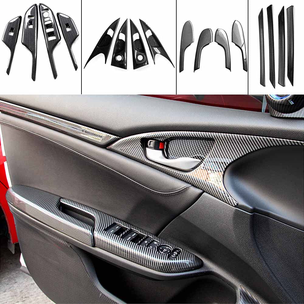 Honda Civic Armrest Cover 2016-2021 | ABS Plastic Carbon Fiber Door Panel Trim | Interior Accessories for Civic Hatchback | Protective & Decorative Upgrade for Car Interior