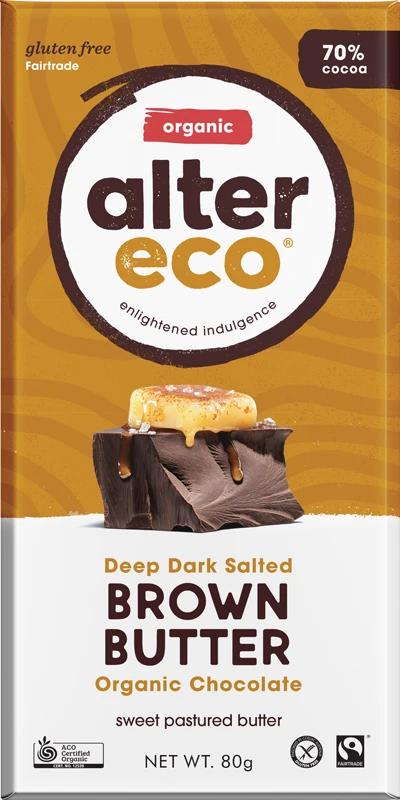 Alter Eco Organic Deep Dark Salted Brown Butter Chocolate Bar - Rich & Creamy 71% Cacao - Perfect for Baking, Gifting & Healthy Snacking