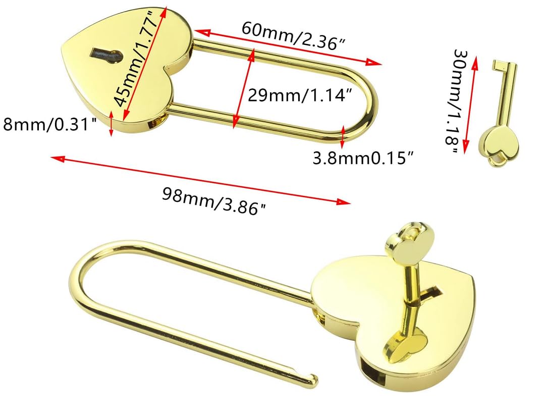 1PC Metal Heart Shaped Polished Padlock with Skeleton Key - Decorative Lock for Handbags, Jewelry Boxes, Wedding Gifts & Diary Books (Gold) - Perfect for Romantic Occasions, Home Decor & Special Keepsakes