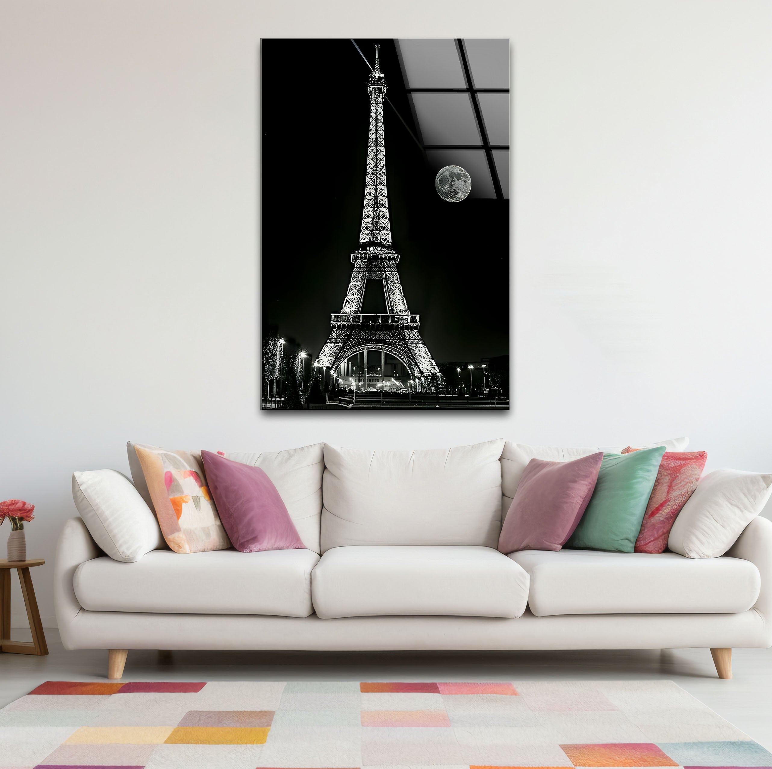 Elegant Black and White Eiffel Tower Glass Wall Art - Parisian Home Decor for Living Room, Bedroom & Office