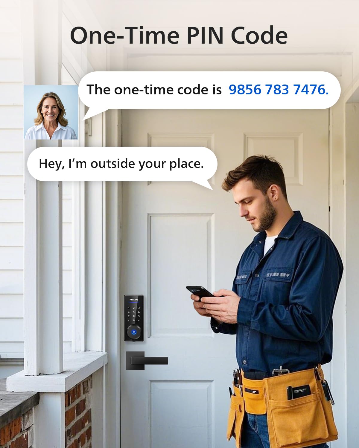 Philips Smart Fingerprint Door Lock Set - Keyless Entry with 2 Lever Handles, Auto Locking, Touchscreen Keypad & Backup Key - Secure Electronic Front Door Lock for Homes & Apartments - Perfect for Modern Smart Home Security & Convenient Keyless Access