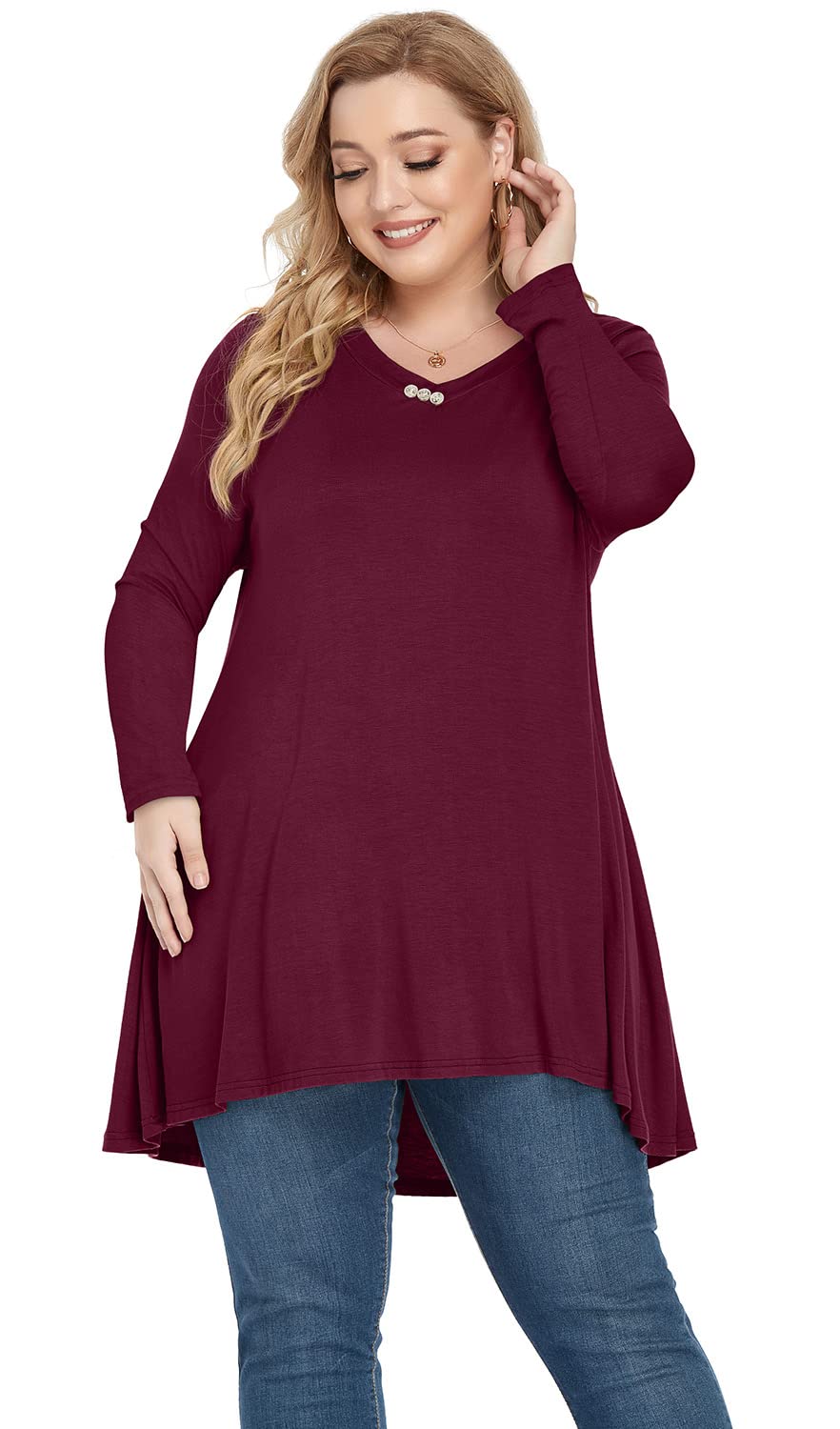 **Poseshe Women's Plus Size Summer Tops - Casual Short Sleeve V-Neck Asymmetrical Tunic Blouse for Work, Travel & Everyday Wear**