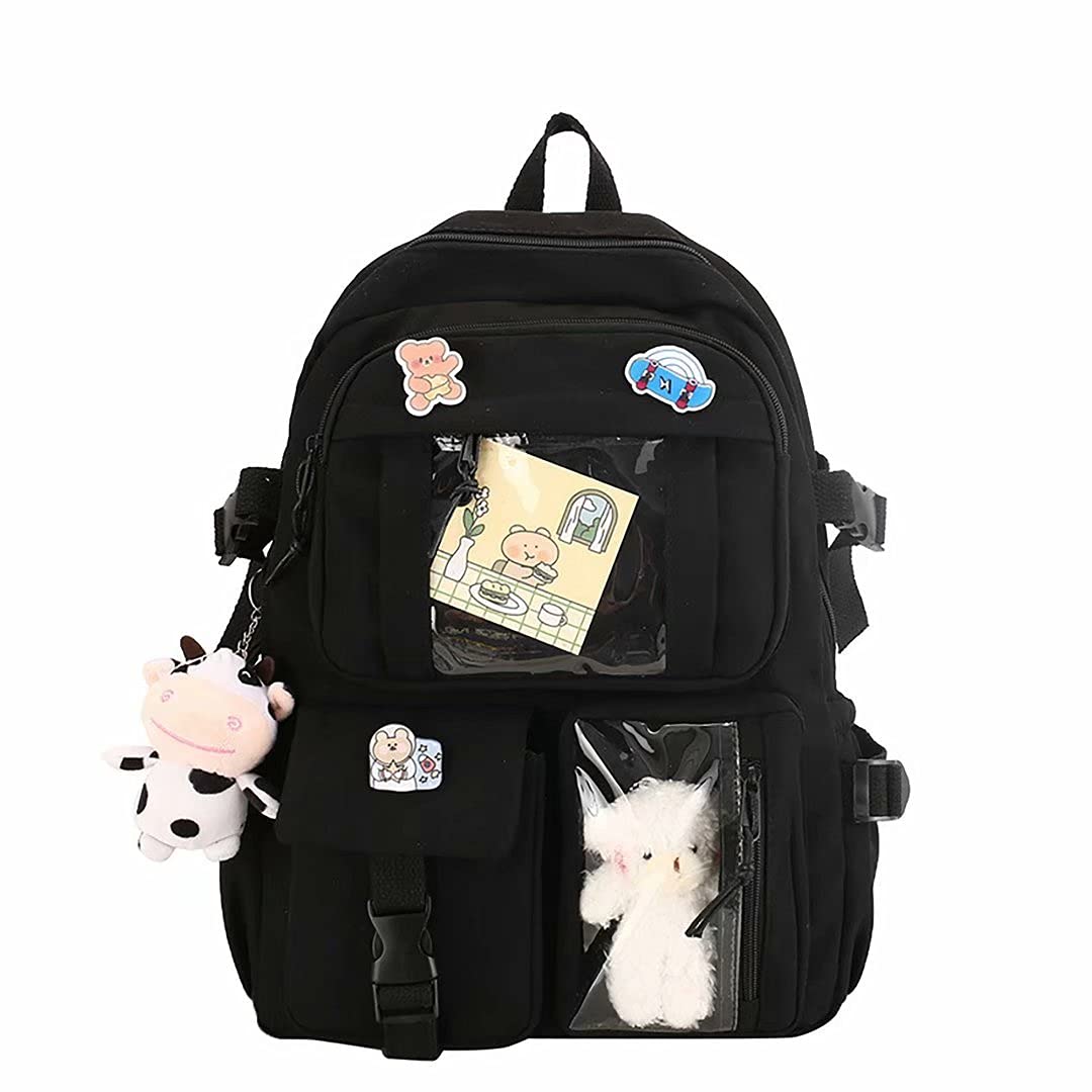 Gaorgas Kawaii Backpack - Cute Waterproof Nylon School Bookbag for Girls, Teens & Women | Laptop Backpack for Students, Work & Travel | Stylish Casual Daypack & Rucksack Accessory (Black) - Perfect for School, College, Office & Daily Commute