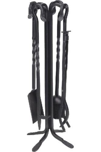 5-Piece Black Wrought Iron Fireplace Tool Set - 30.5 Inch Fireplace Poker, Shovel, Brush & Stand - Perfect for Indoor/Outdoor Fire Pits, Fireplaces & Wood Stoves