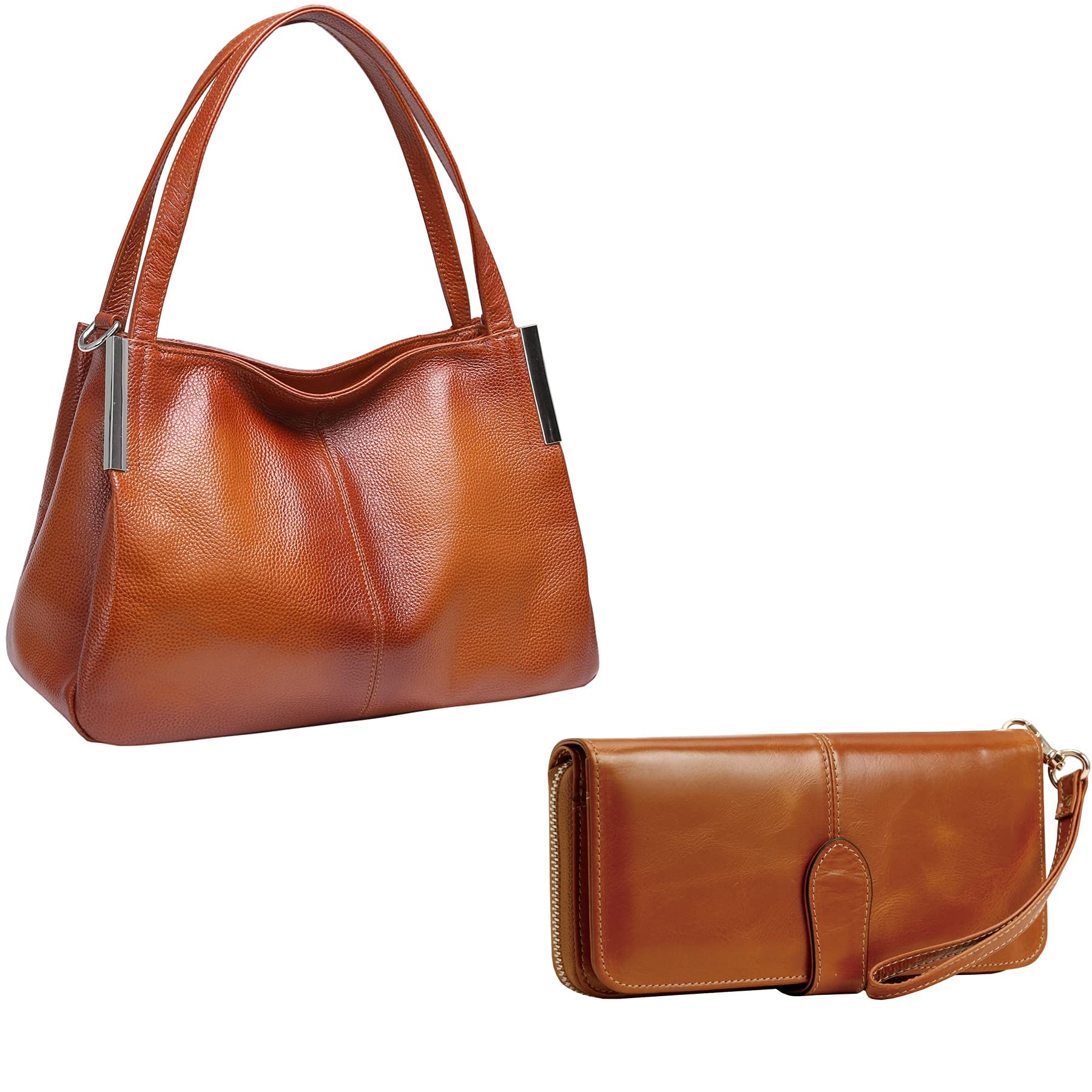 HESHE Genuine Leather Shoulder Handbag for Women with Long Wallet - Money Clip & Card Holder - Perfect for Work, Travel and Everyday Use