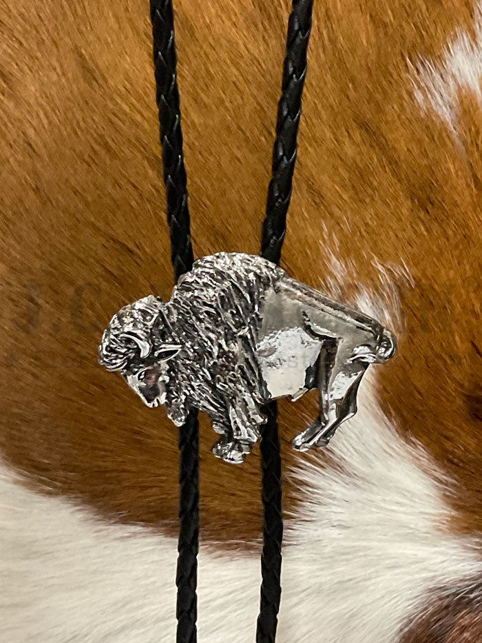 Fashionwest 2421 Bison Western Bolo Tie - Sterling Silver Western Necklace for Men - Perfect for Cowboy Outfits, Rodeo Events & Western Fashion Accessories