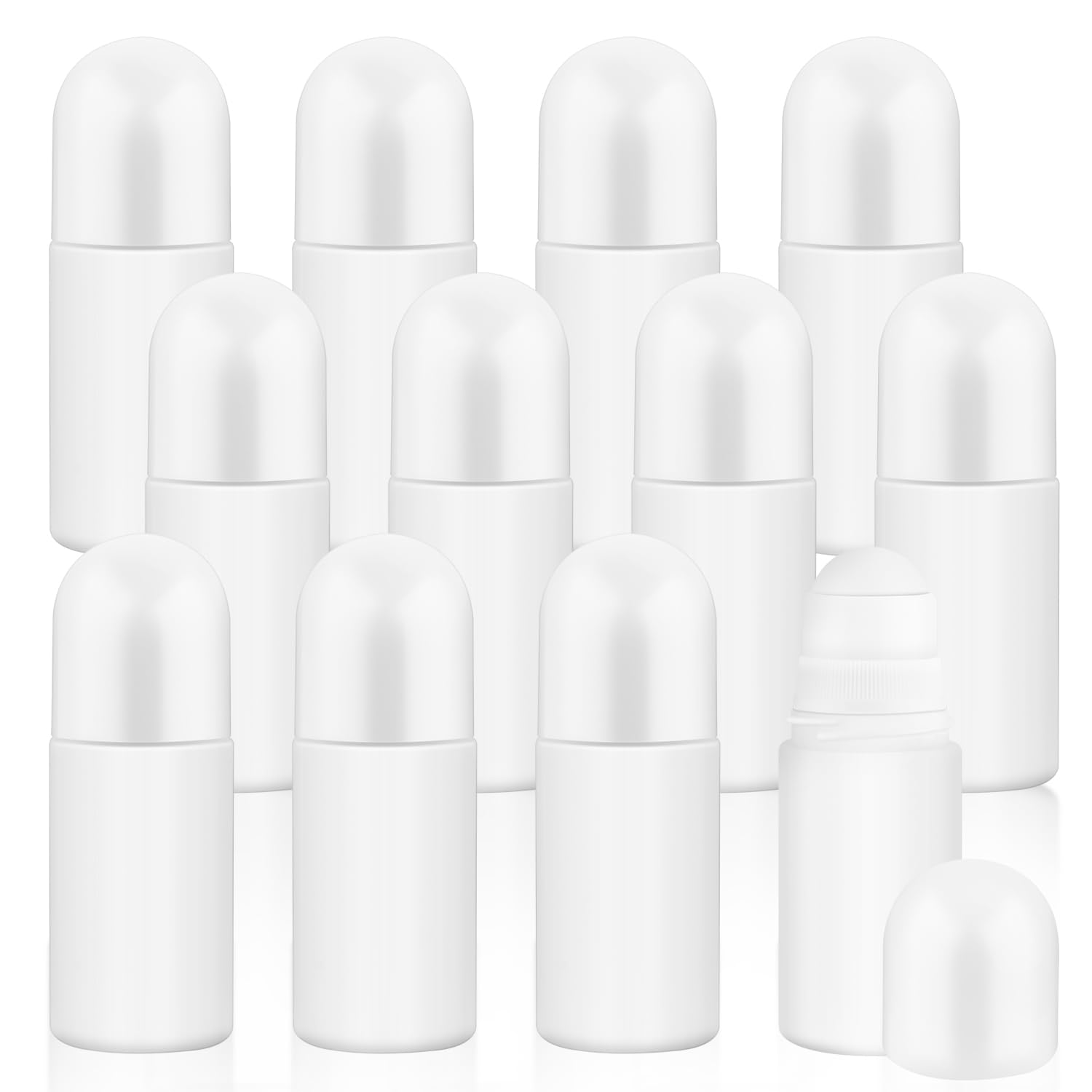 12 Pack 50ml/1.7oz Empty Plastic Essential Oil Roller Bottles - White Refillable Roll-On Bottles for Perfume, Aromatherapy, DIY Cosmetics & Skincare - Perfect for Travel, Gifts & Home Use