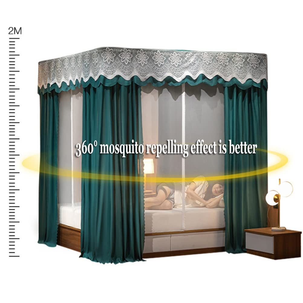 360° Full Coverage 4 Corner Post Bed Canopy with Mosquito Net - Dustproof & Blackout Bed Curtain for Single/Double Beds - Includes Metal Stand & Zipper - Perfect for Bedroom Privacy, Allergy Protection & Romantic Decor