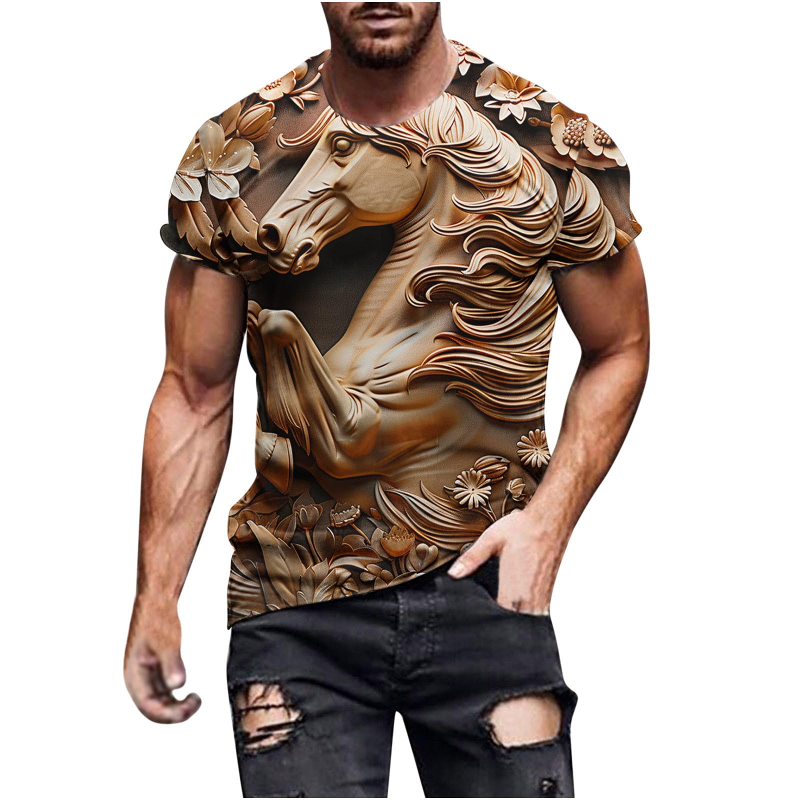 3D Horse Printed Men's Graphic T-Shirt - 2024 Trendy Short Sleeve Novelty Tee for Summer | Casual Wear, Street Fashion & Outdoor Activities