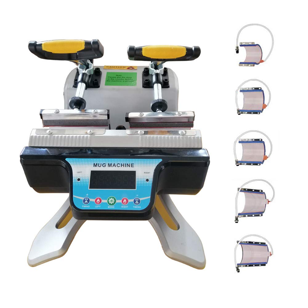 INTBUYING 5-in-1 Combo Automatic Dual Station Mug Heat Press Machine with Heat Tape - for 6oz to 17oz Latte, Baking & Craft Cups - Perfect for Coffee Shop, Bakery & DIY Printing Business