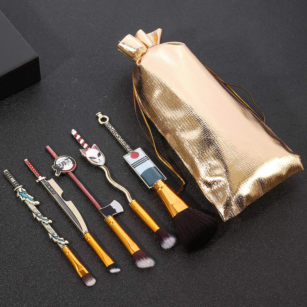 Demon Slayer Anime Makeup Brushes Set - 5pcs Kimetsu no Yaiba Cosplay Brushes with Metal Handle (Nezuko & Tanjiro Design) | Perfect Gift for Anime Fans | Ideal for Cosplay, Halloween & Makeup Artistry