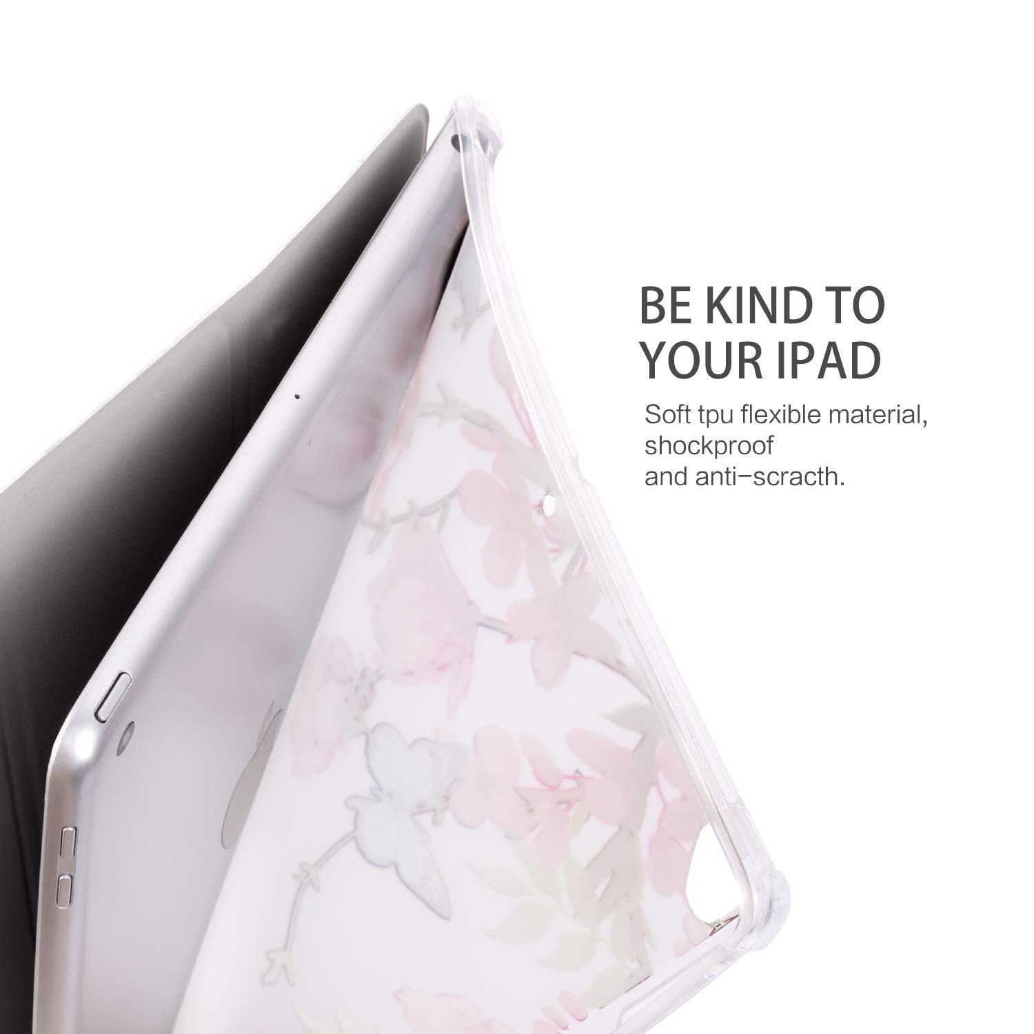 Hummingbird & Flower Tri-fold Protective Case for iPad 5th/6th Gen, iPad Air 2 & iPad Air - Auto Wake/Sleep, Multi-Angle Adjustable Stand - Perfect for Work, Study & Travel (Floral Bird Design)