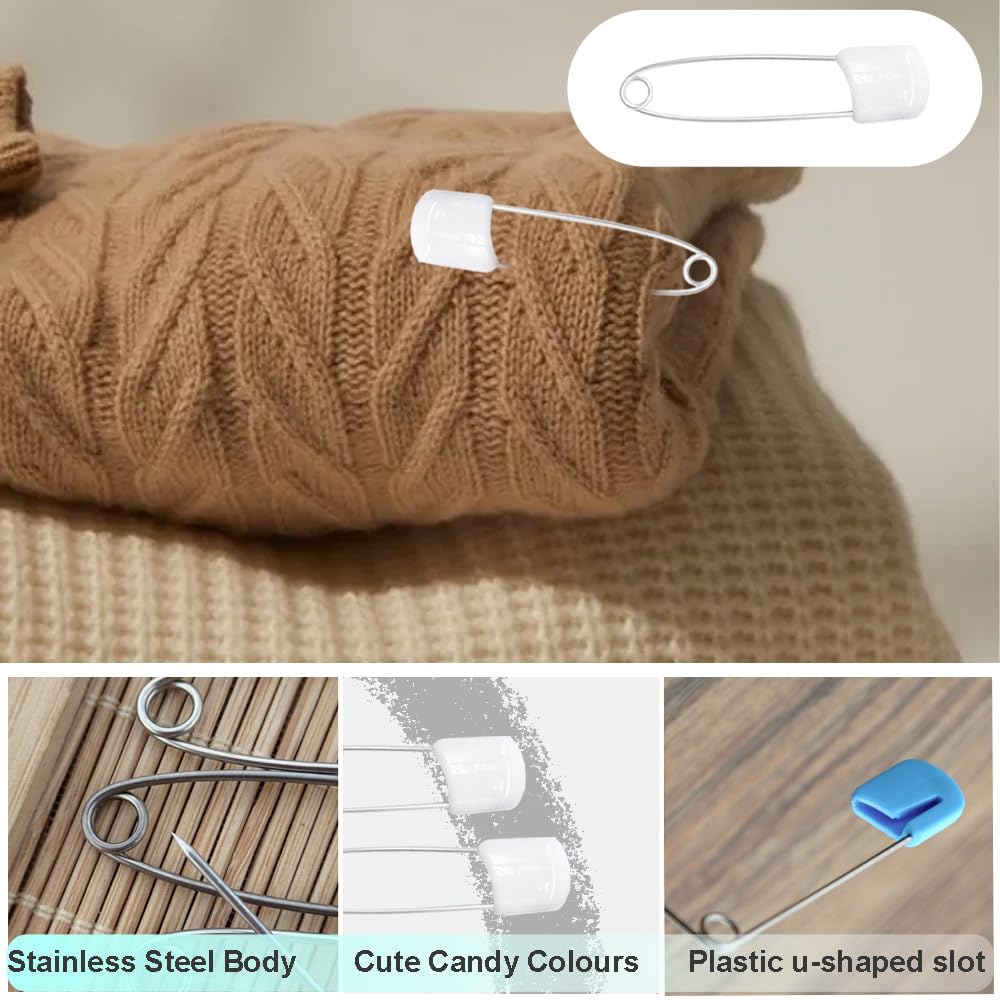 50 Pcs Baby Diaper Safety Pins with Lock - White for Cloth Diapers & Laundry