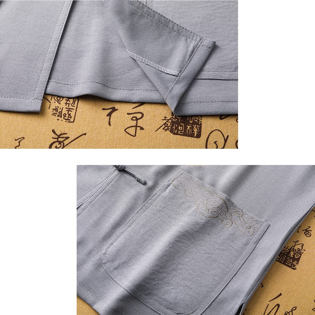 Men's Tai Chi Uniform Shirt - Traditional Chinese Kung Fu Clothing - Long Sleeve Cotton Tang Suit - Beige - Perfect for Tai Chi, Martial Arts & Meditation Practice