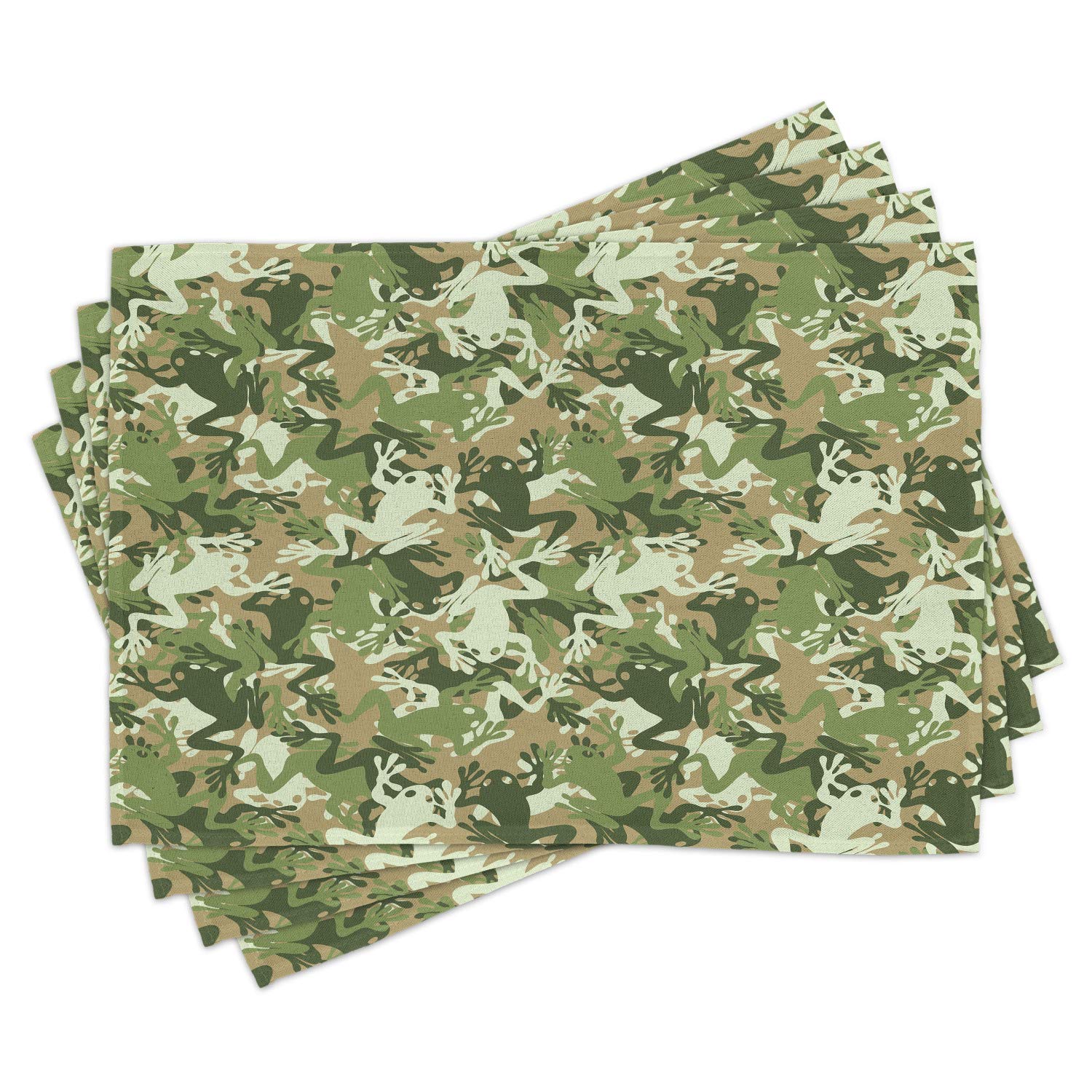 Ambesonne 4-Piece Animal Placemats Set - Skull Camouflage & Frog Pattern Art Print, Washable Fabric Table Mats for Dining Room & Kitchen Decor in Sage Pine Green | Perfect for Dinner Parties, Holiday Gatherings & Everyday Use