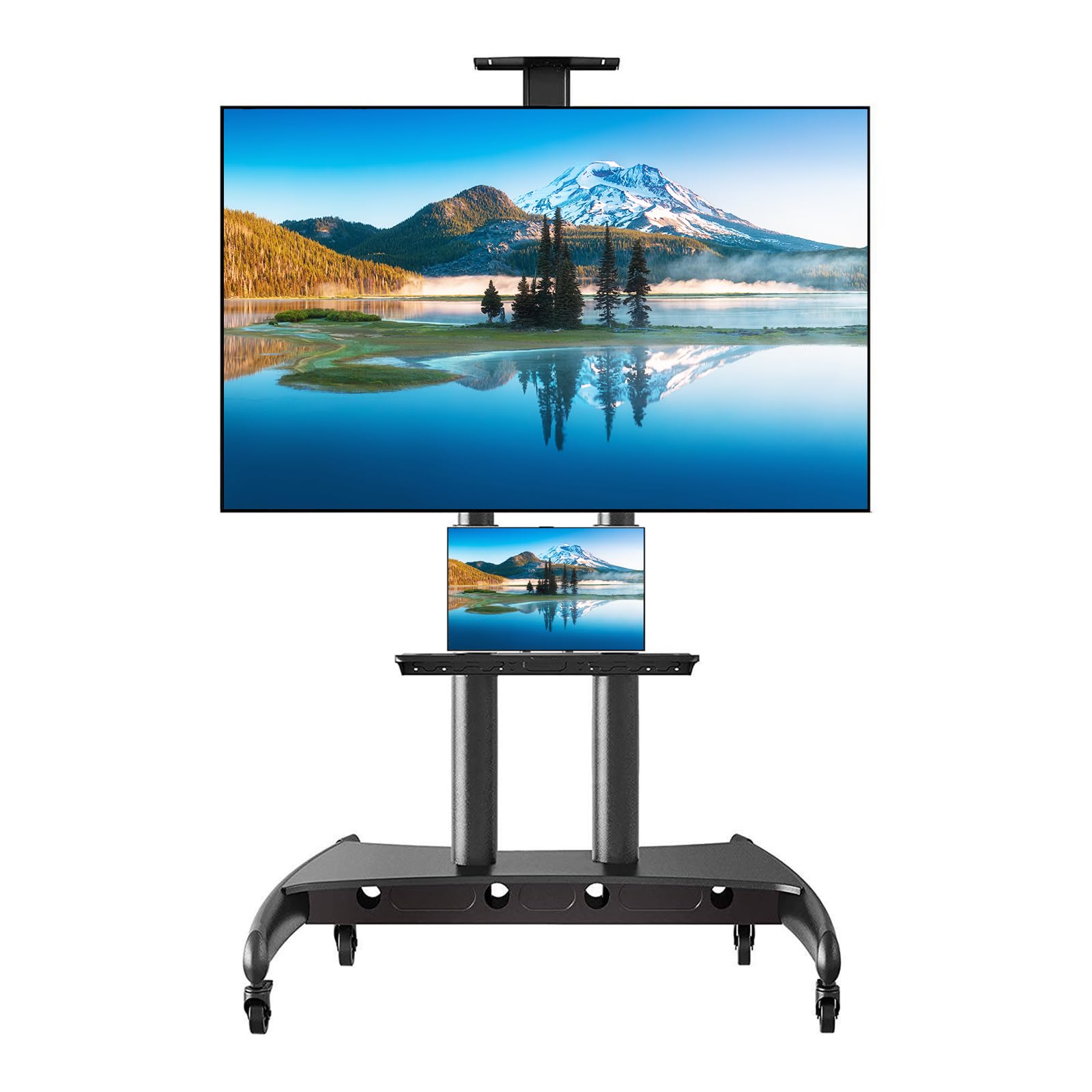 Heavy-Duty Rolling TV Stand for 55-85 Inch Screens - Mobile TV Cart with Wheels Supports 200 lbs for LCD/LED/OLED/Plasma Flat & Curved TVs - Adjustable Height AV Shelf & Camera Tray - Perfect for Living Rooms, Home Theaters, and Studio Setups