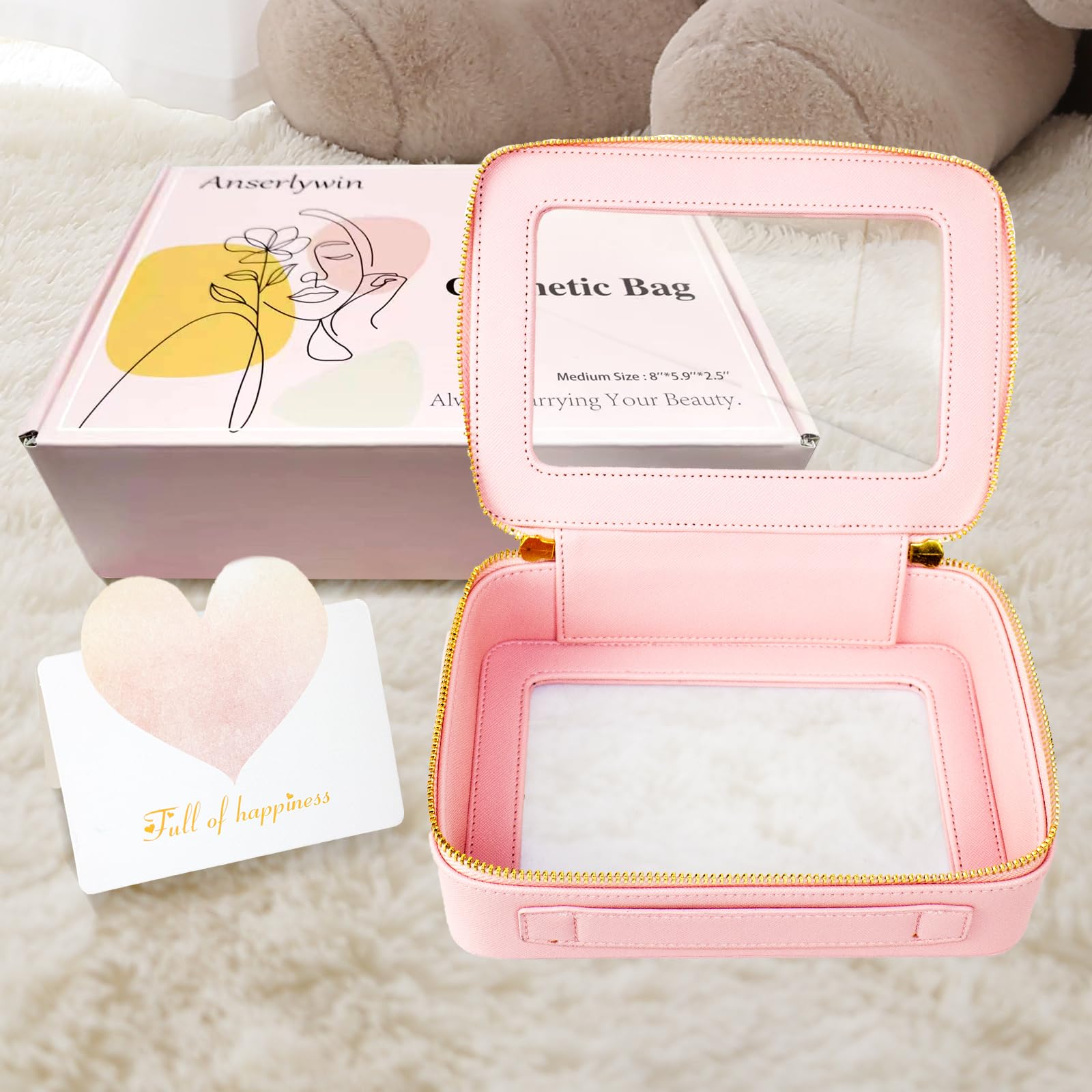 Waterproof Clear Makeup Bag for Women - Travel Cosmetic & Toiletry Organizer with Zipper - Pink Medium Size - Perfect Gift for Mom, Wife - Ideal for Travel, Gym & Daily Essentials Storage