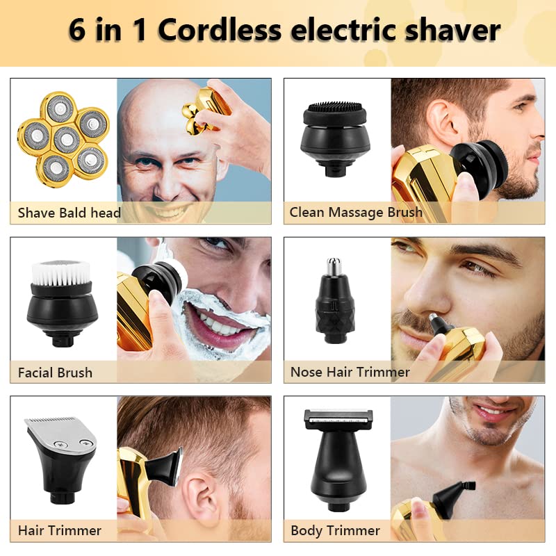 6-in-1 USB Rechargeable Electric Razor for Men - Multifunction Floating Head Shaver with Bald Head Trimmer | Silver Shaving Kit with Travel Case | Perfect for Home, Travel & Daily Grooming