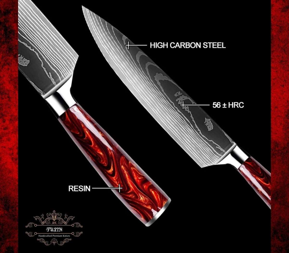 Premium 10-Piece Handmade Damascus Steel Chef Knife Set with Sheaths - High Carbon HC Steel Kitchen Knives for Professional Chefs & Home Cooking - Perfect for Slicing, Dicing, and Food Preparation
