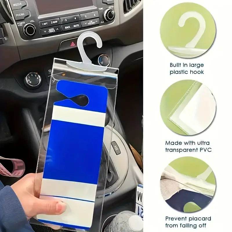 Ultra Clear Disabled Parking Permit Holders with Hangers - Durable Plastic Organizer for Car Visor, Mirror & Home Storage