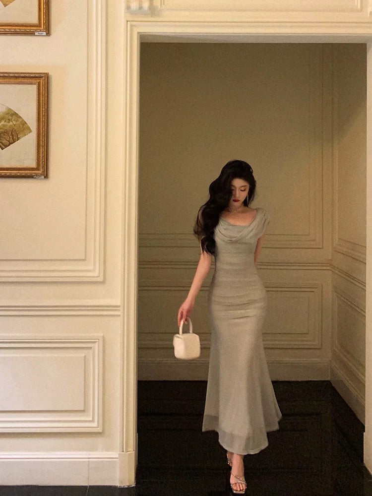 Elegant Gray Chiffon Mermaid Evening Dress for Prom, Formal Events & Special Occasions - Style J6179 | Perfect for Weddings, Galas & Black Tie Parties