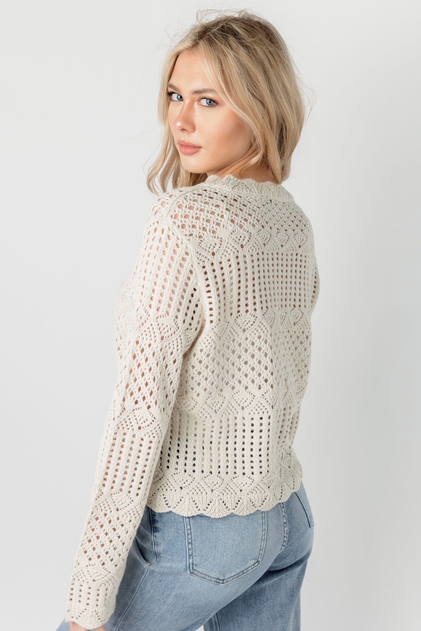 Stylish Crochet Knit Bell Sleeve Sweater for Women - Boho Chic Lace Pullover Top for Fall & Winter - Perfect for Casual Outings, Date Nights & Cozy Layering