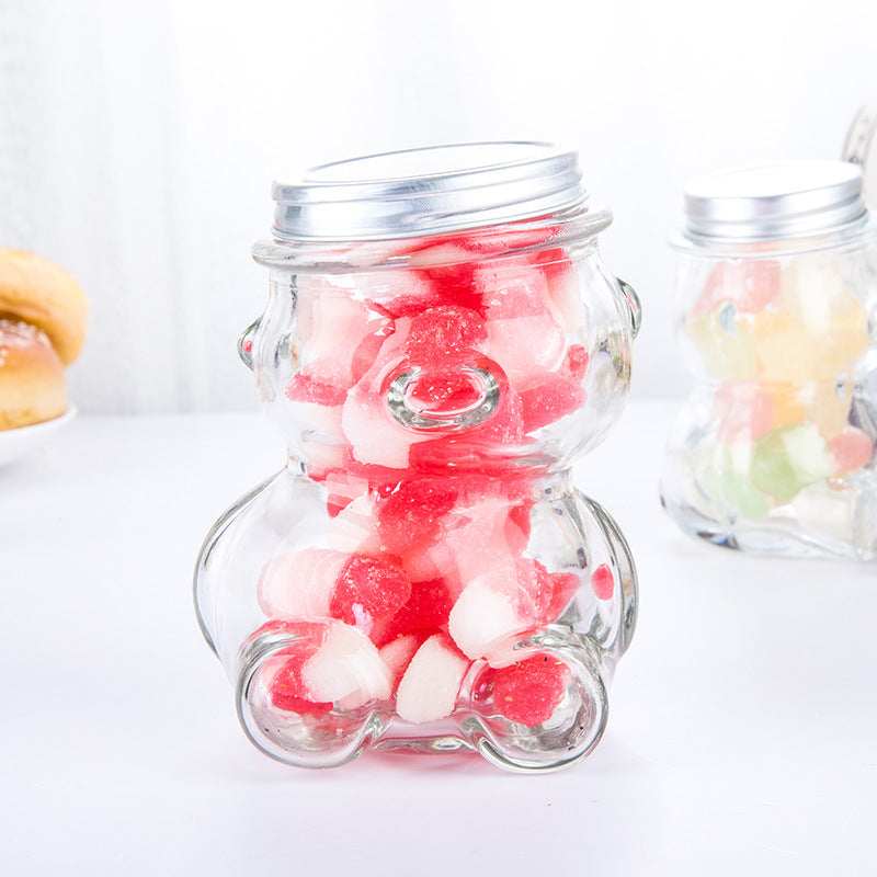 Premium Quality Teddy Bear Glass Jars 300ml with Hat Style Lid - Perfect for DIY Crafts, Gift Packaging, and Home Storage (Cute Bear-Shaped Containers for Candy, Tea, Spices & More)