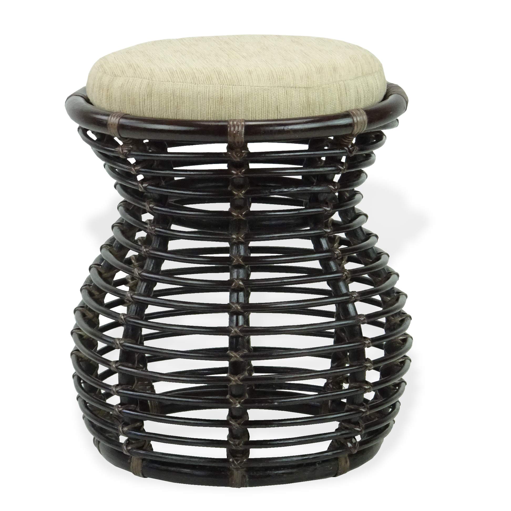 Handmade Natural Rattan Wicker Ottoman Stool - Eco-Friendly Vanity Seat for Bedroom, Living Room & Boho Decor - Cognac (Light Brown) - Perfect for Home, Apartment & Cozy Spaces