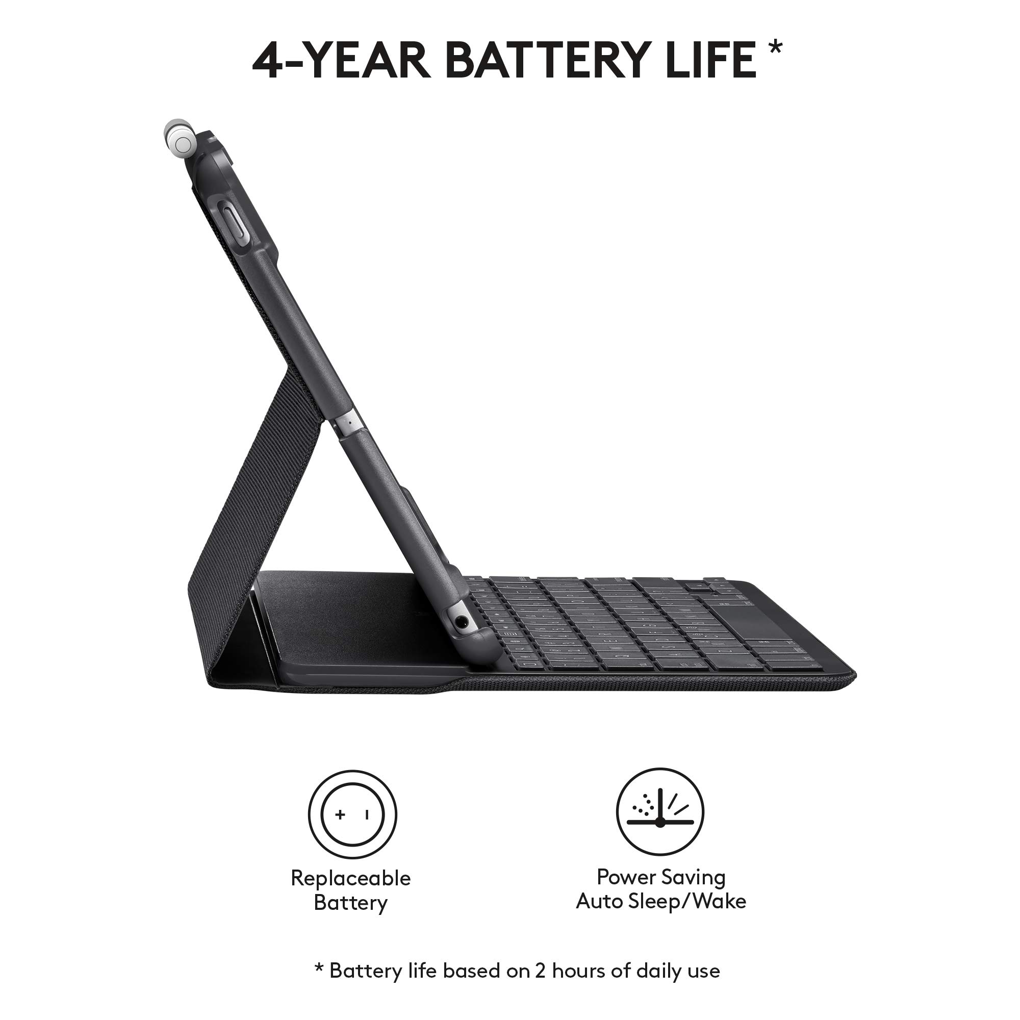 Logitech Slim Folio Bluetooth Keyboard Case for iPad 5th & 6th Gen - Ultra Thin Protective Cover with Backlit Keys | Perfect for Work, Travel & Study