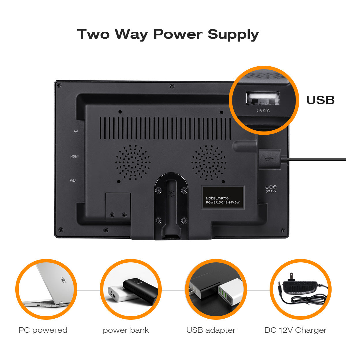 Campark D701 7-Inch 800x480 Resolution Security Monitor with VGA/AV/HDMI/USB Inputs - Ideal for Home Surveillance, CCTV Systems & Digital Signage Displays