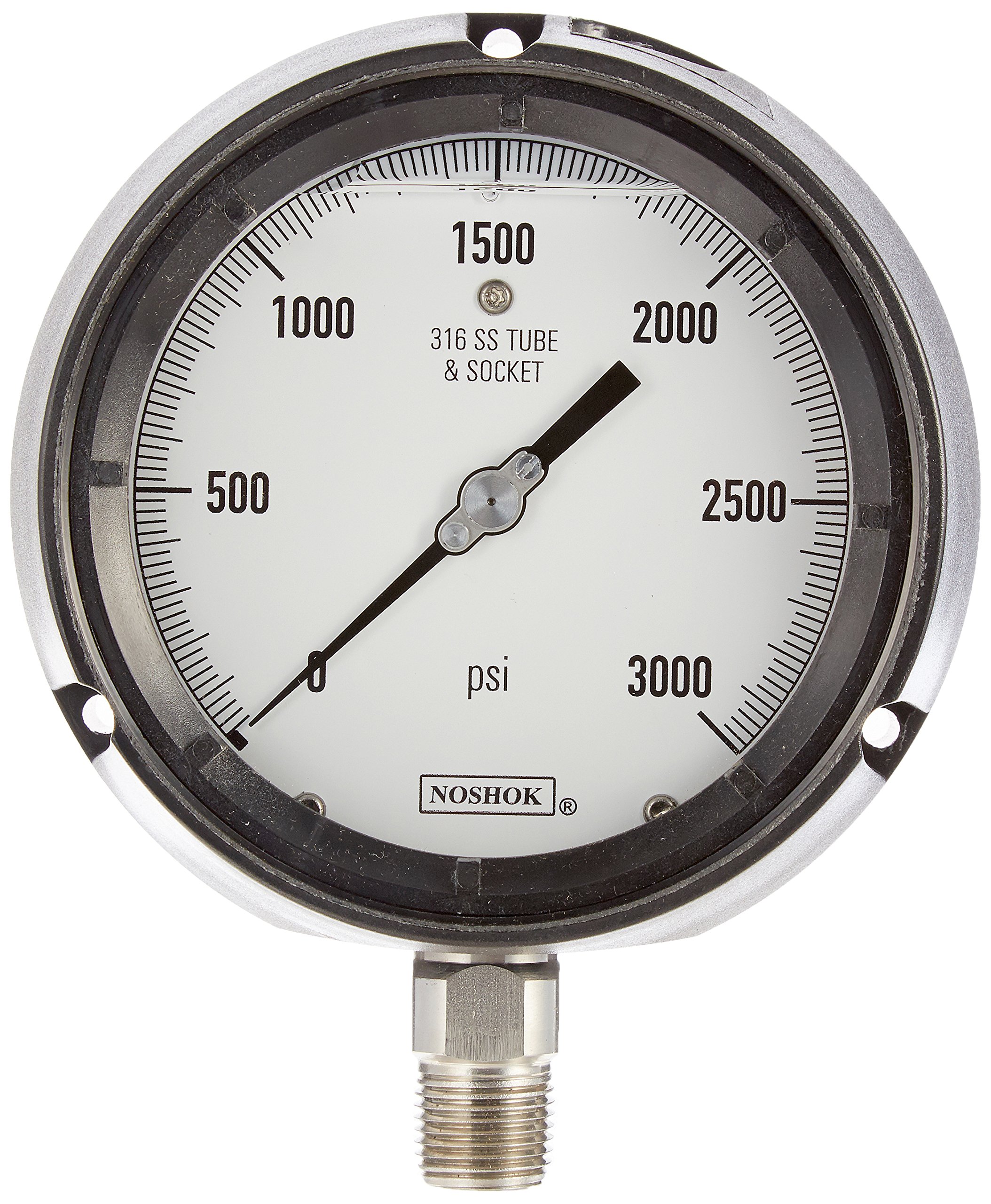 Stainless Steel 316 Process Gauge 4.5 Inch with Glycerin Filled - 3000 psi Pressure Gauge, 1/2