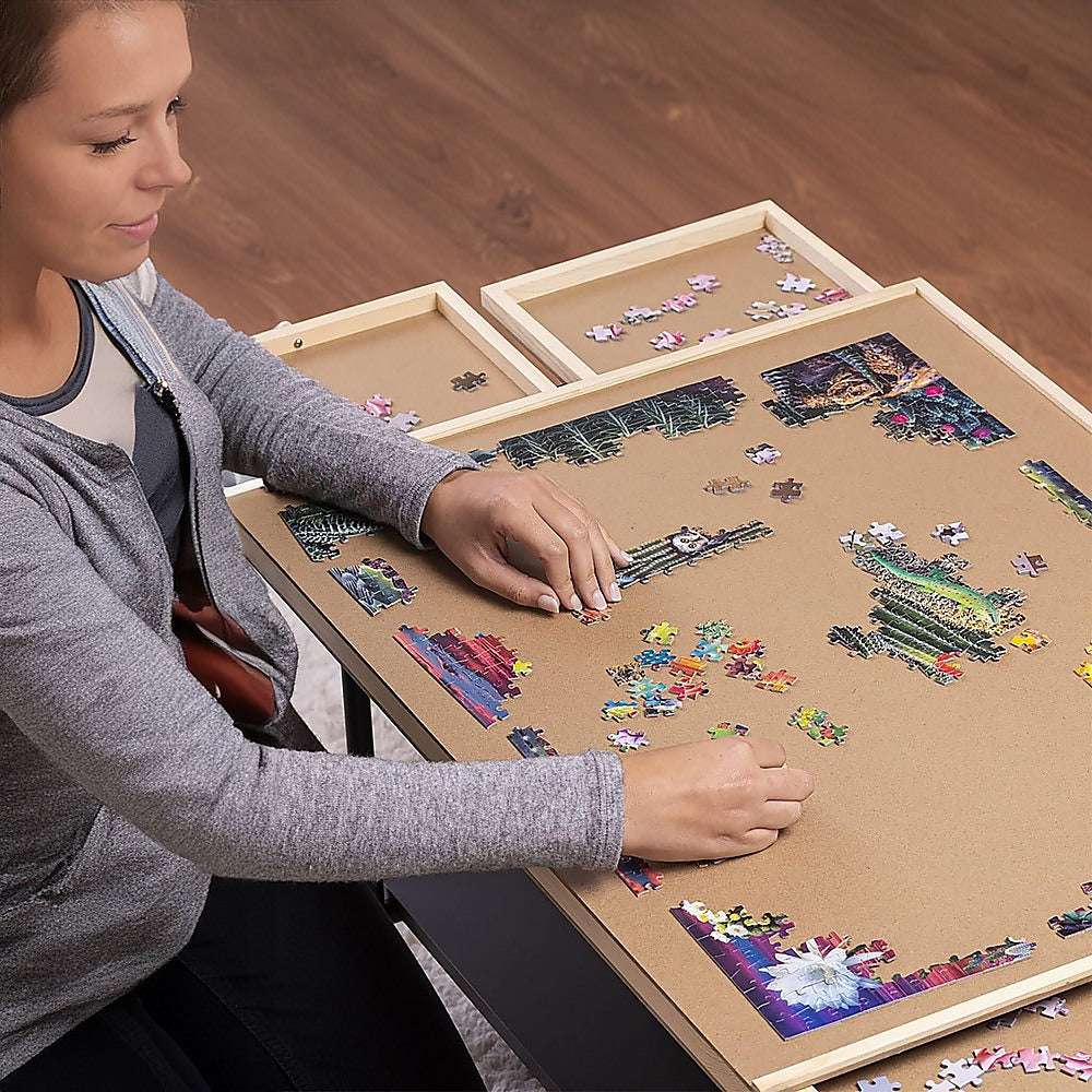 1500 Piece Rotating Wooden Jigsaw Puzzle Table with 6 Storage Drawers - Large Puzzle Board for Adults & Kids - Perfect for Family Game Night, Classroom Activities & Relaxation Therapy
