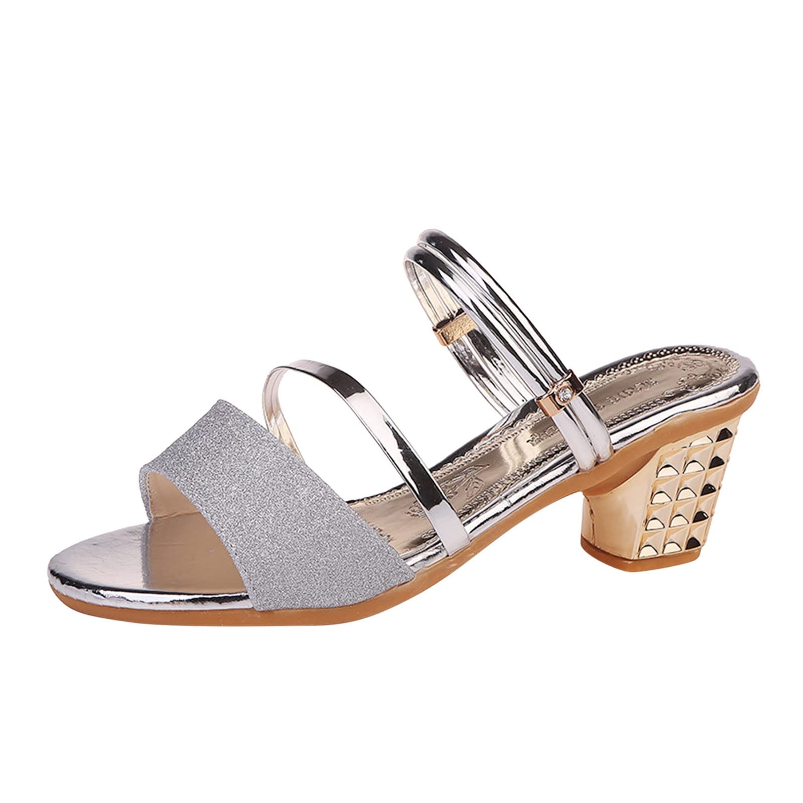 Women's Rhinestone Strap Summer Sandals - Shiny Middle Heel Open Toe Fashion Sandals for Women | Perfect for Beach, Party & Casual Outfits