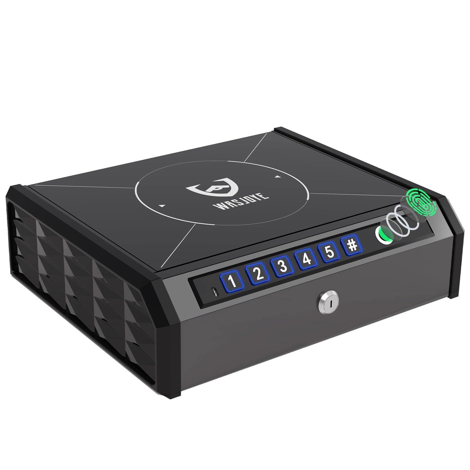 WASJOYE Biometric Gun Safe Box - Quick Access Fingerprint & Keypad Handgun Safe for Pistols, Home & Nightstand Security - Perfect for Bedside Drawer, Office, and Vehicle Storage